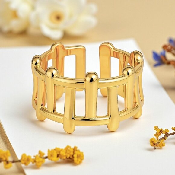 ποΈ18K Gold Plated Stainless Steel Open Adjustable Ring π Fits Sizes 6-9 - Picture 9 of 11